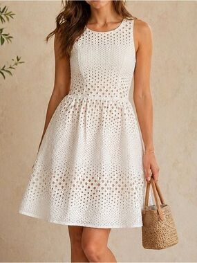 White Eyelet Fit & Flare Dress Small Summer Graduation Bridal Shower NWT